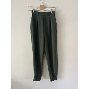 Uniqlo Pleated High Waisted Jogger Pants Dark Green Elastic Waist Trousers XS